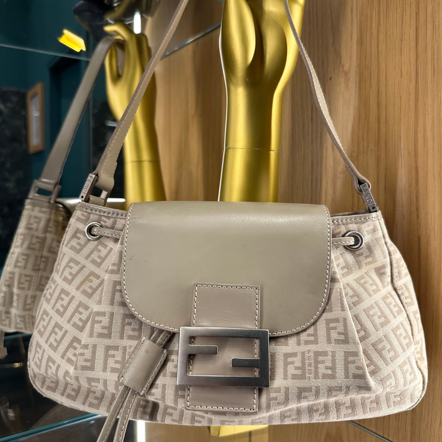POCHE FENDI PELLE E TESSUTO BEIGE