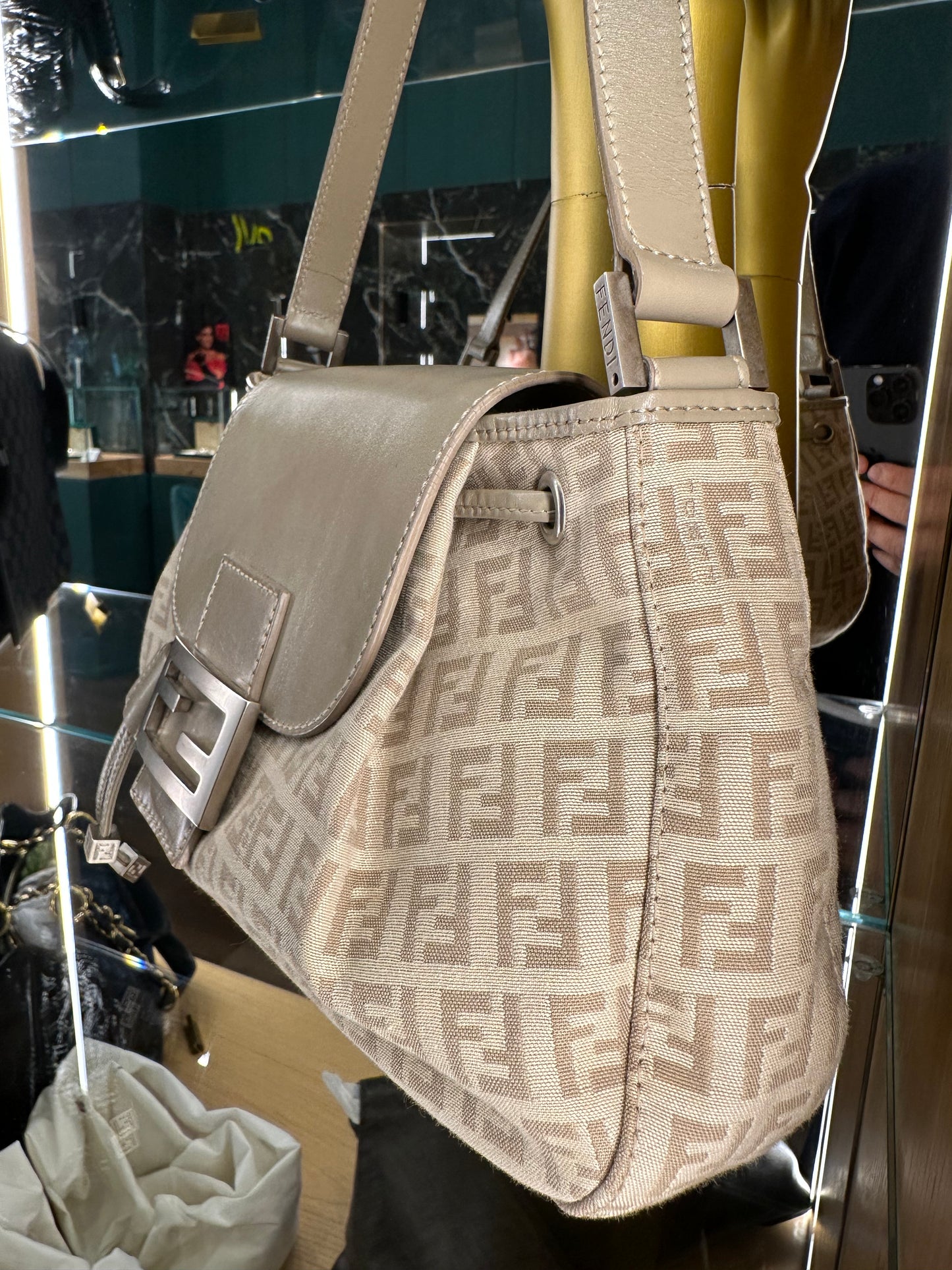 POCHE FENDI PELLE E TESSUTO BEIGE
