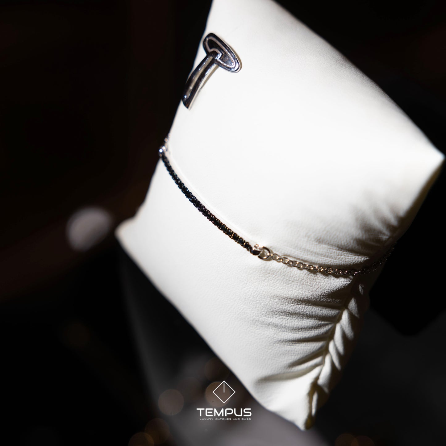 BRACCIALE TENNIS ORO BIANCO E DIAMANTI NERI