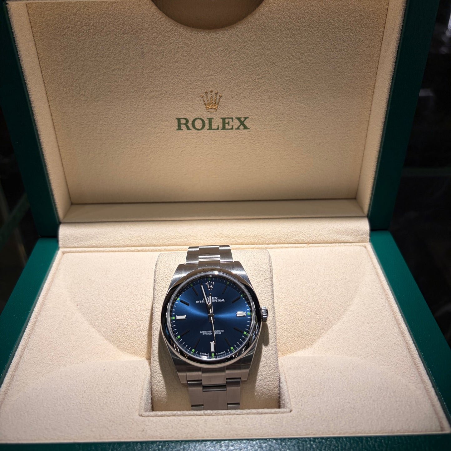 ROLEX OYSTER PERPETUAL BLU' DIAL 39mm NUOVO PELLICOLATO