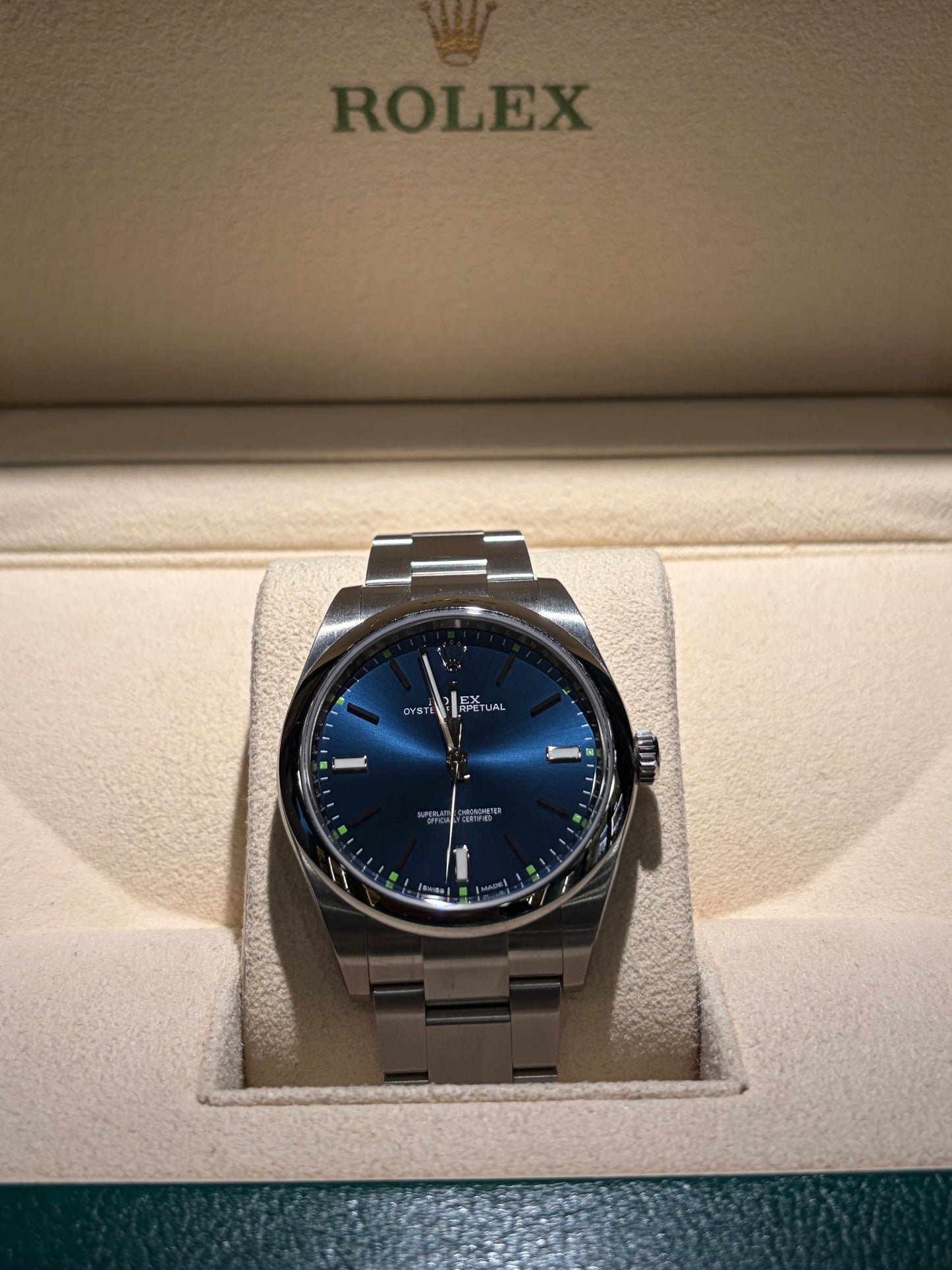 ROLEX OYSTER PERPETUAL BLU' DIAL 39mm NUOVO PELLICOLATO