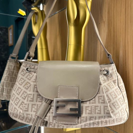 POCHE FENDI PELLE E TESSUTO BEIGE