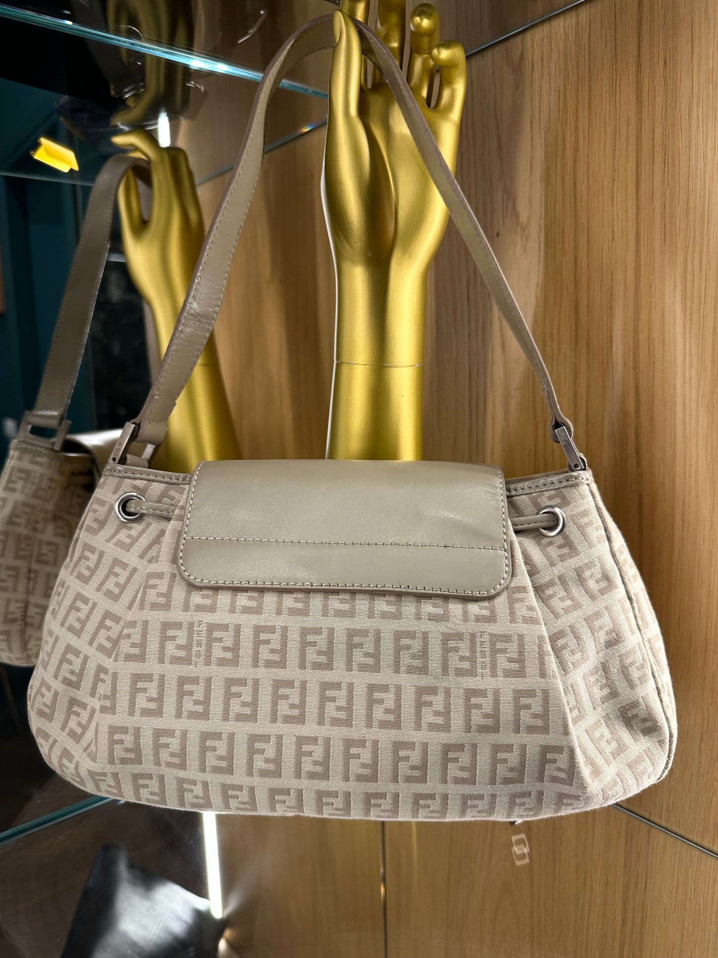 POCHE FENDI PELLE E TESSUTO BEIGE